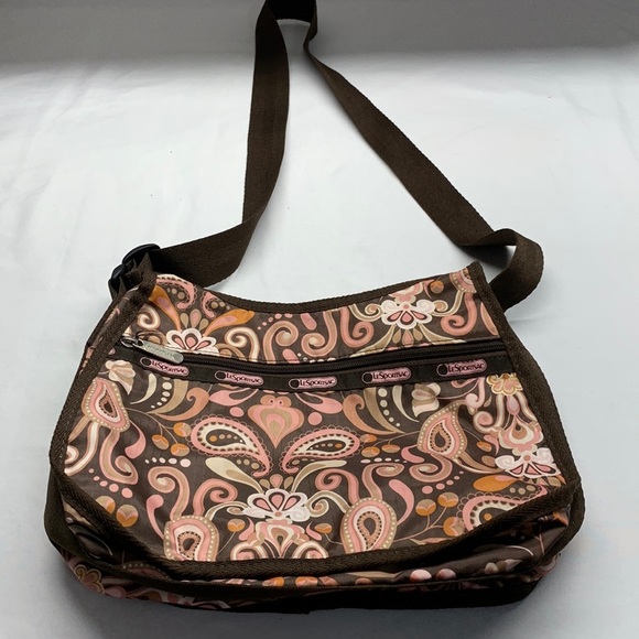 Le Sport Sac Crossbody or Shoulder Bag Brown and Pink Paisley Print - Picture 1 of 11
